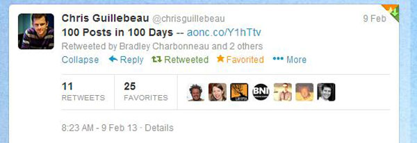 Chris Guillebeau Tweets 100 Posts in 100 Days to (by far) break my daily view record.